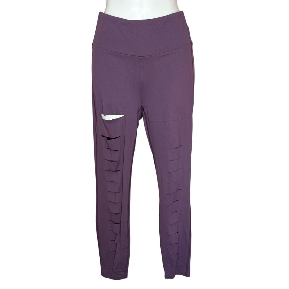 Halara Eggplant High Waisted Ripped Leggings S NWT